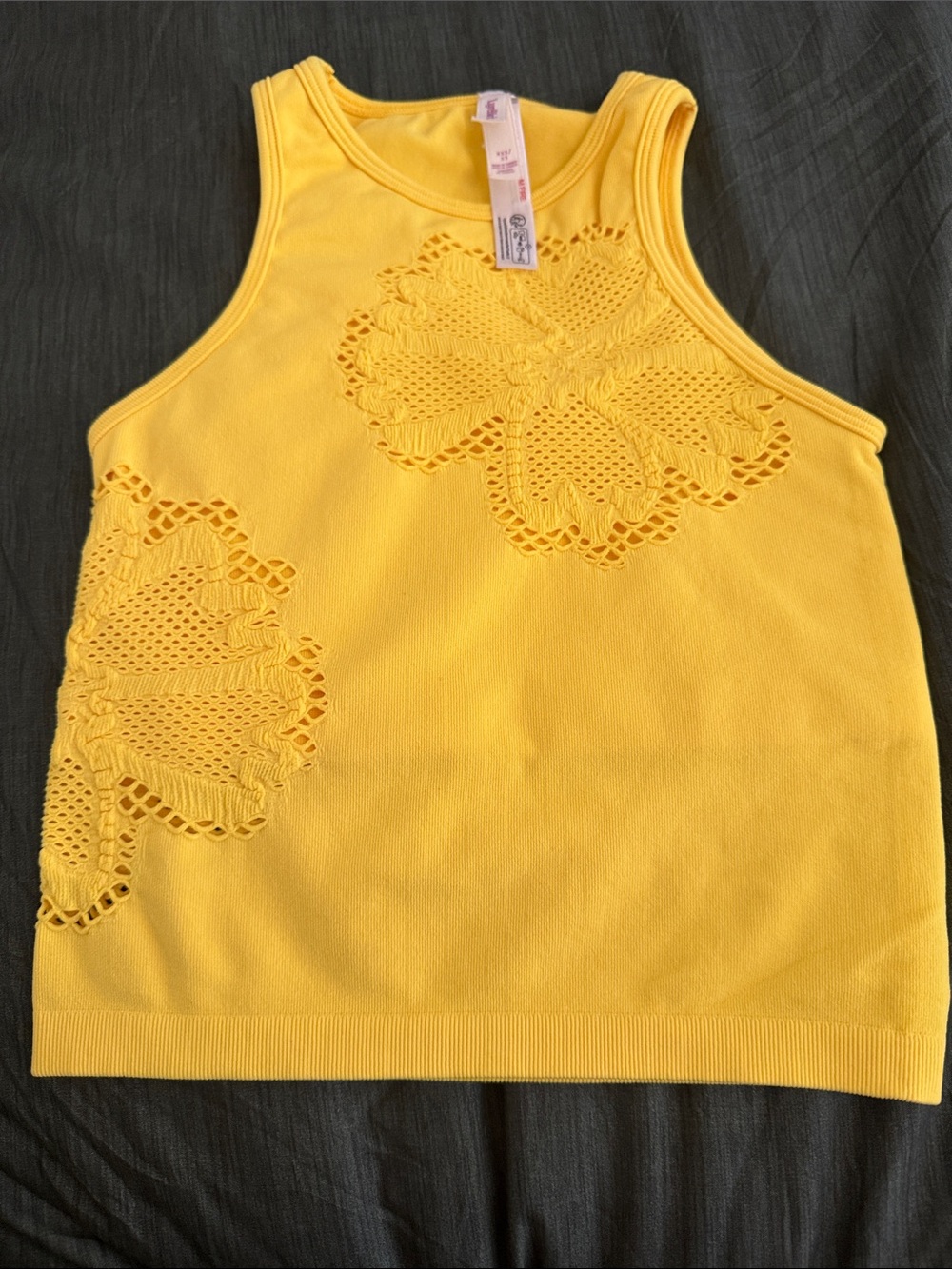 Lyre Bird Women’s Yellow Crochet Appliqué Tank Top xxs/xs excellent condition